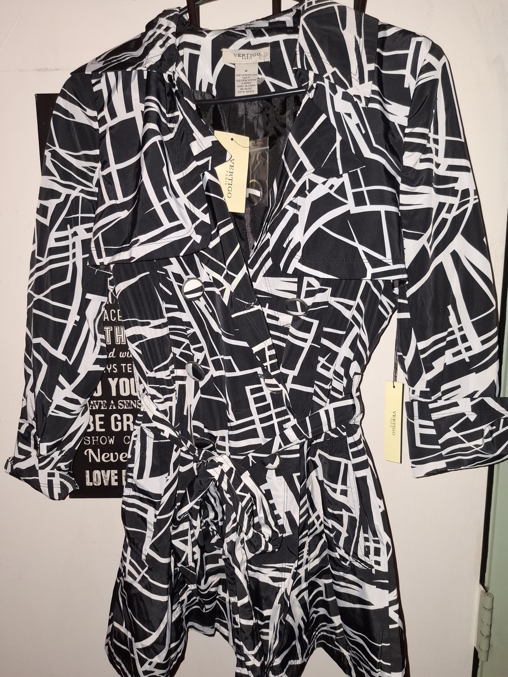 Vertigo Paris Black and White Abstract Wrap Midi Dress